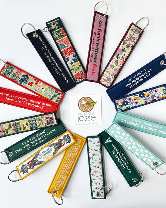 Jesus I Surrender Prayer Woven Keychain & Bag Tag — Catholic Gift | Homeschool Bookshop