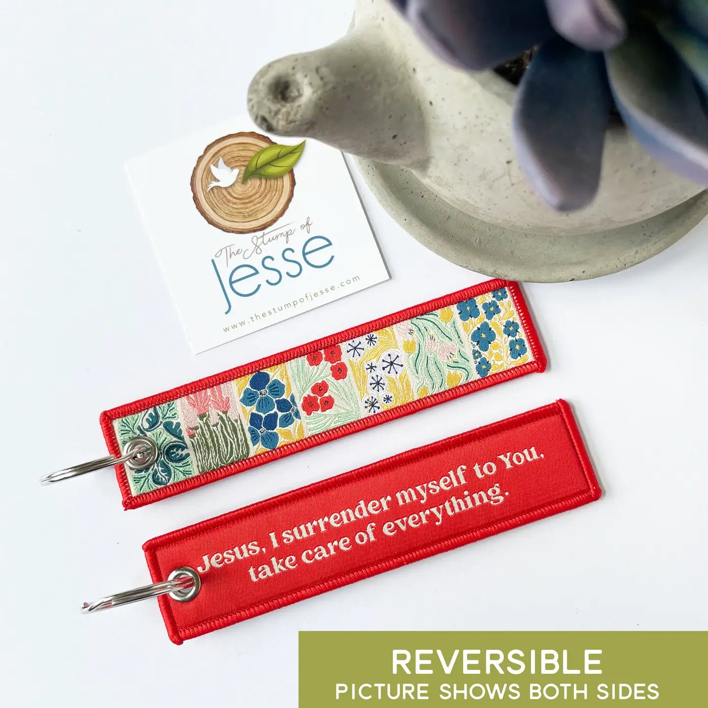 Jesus I Surrender Prayer Woven Keychain & Bag Tag — Catholic Gift | Homeschool Bookshop