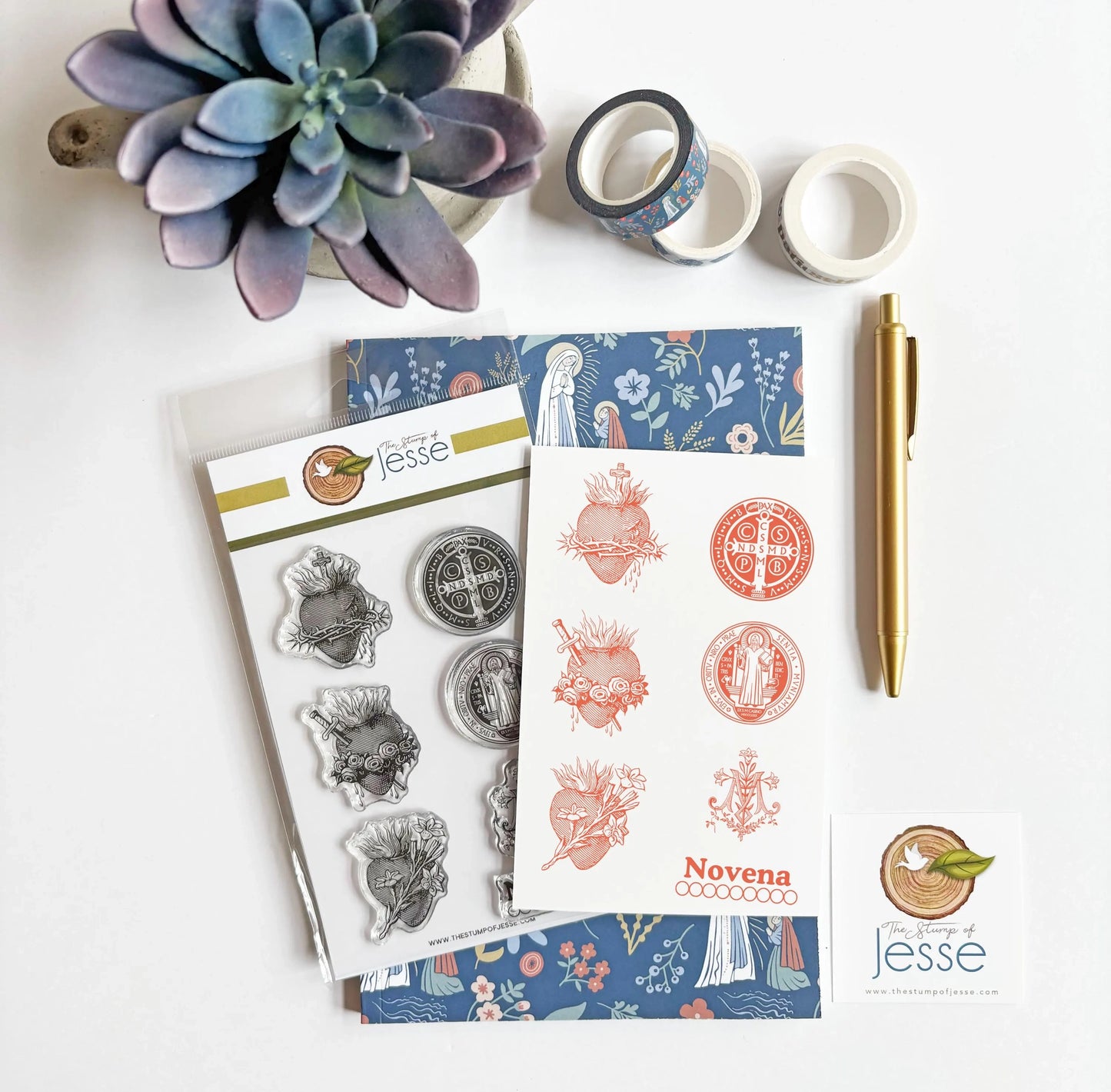Sacred Hearts & St. Benedict Catholic Clear Stamp Set — Catholic Gift | Homeschool Bookshop