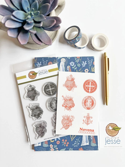Sacred Hearts & St. Benedict Catholic Clear Stamp Set — Catholic Gift | Homeschool Bookshop