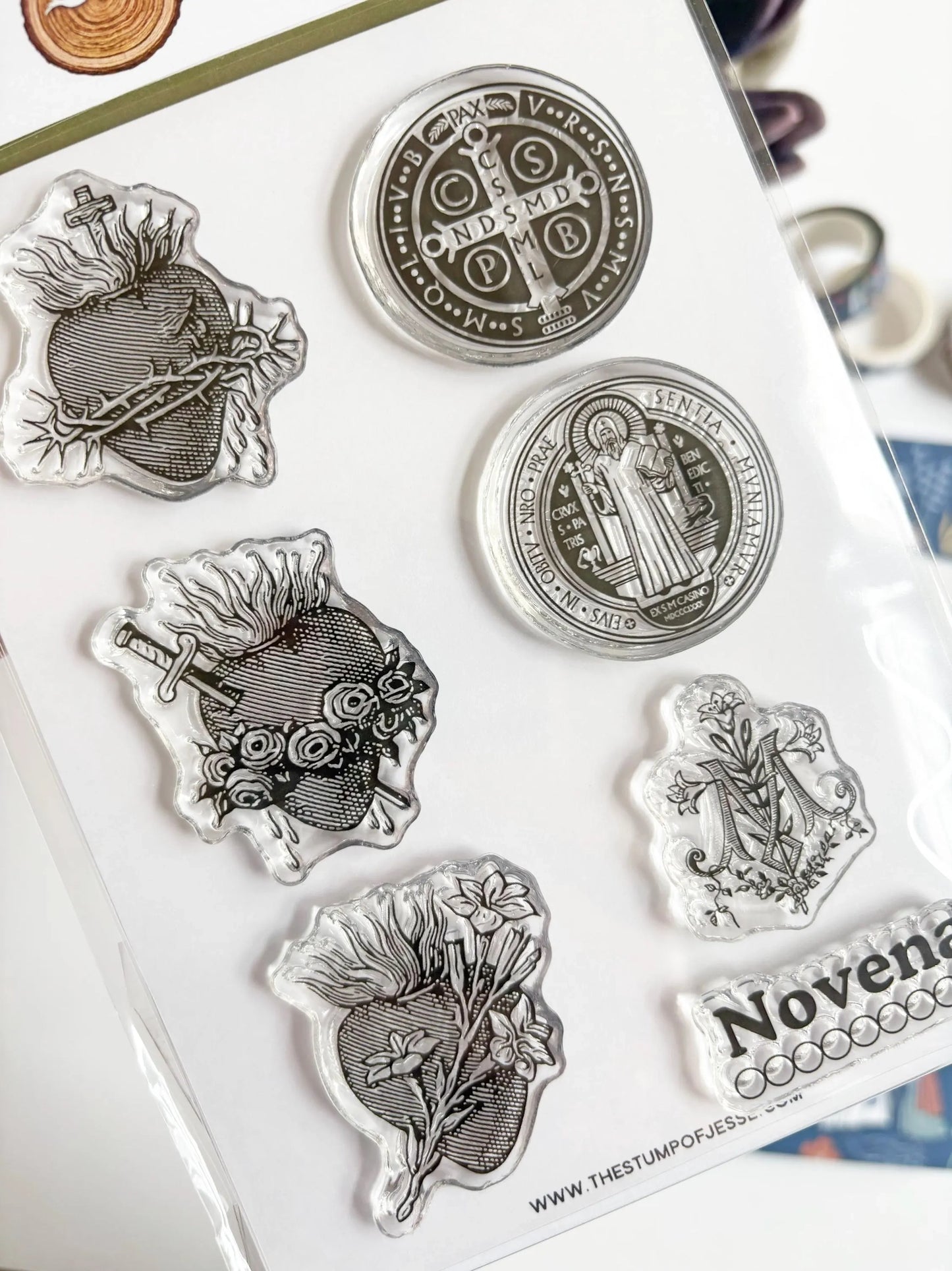 Sacred Hearts & St. Benedict Catholic Clear Stamp Set — Catholic Gift | Homeschool Bookshop