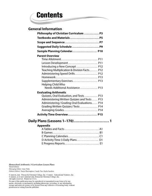 Abeka Arithmetic 3 Curriculum Lesson Plans
