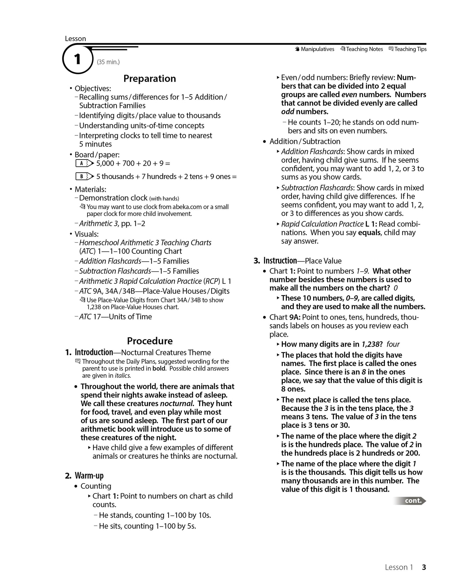 Abeka Arithmetic 3 Curriculum Lesson Plans